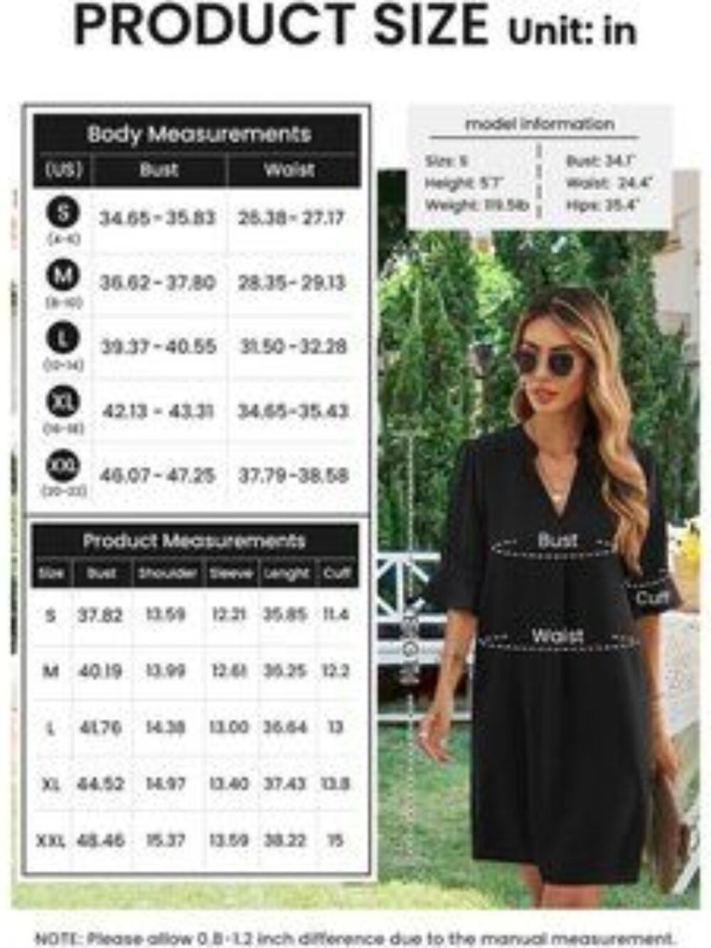 Womens White-Blue Polyster V-Neck Loose Fit Short Sleeve Knee Length Shift Dress - Picture 6 of 6